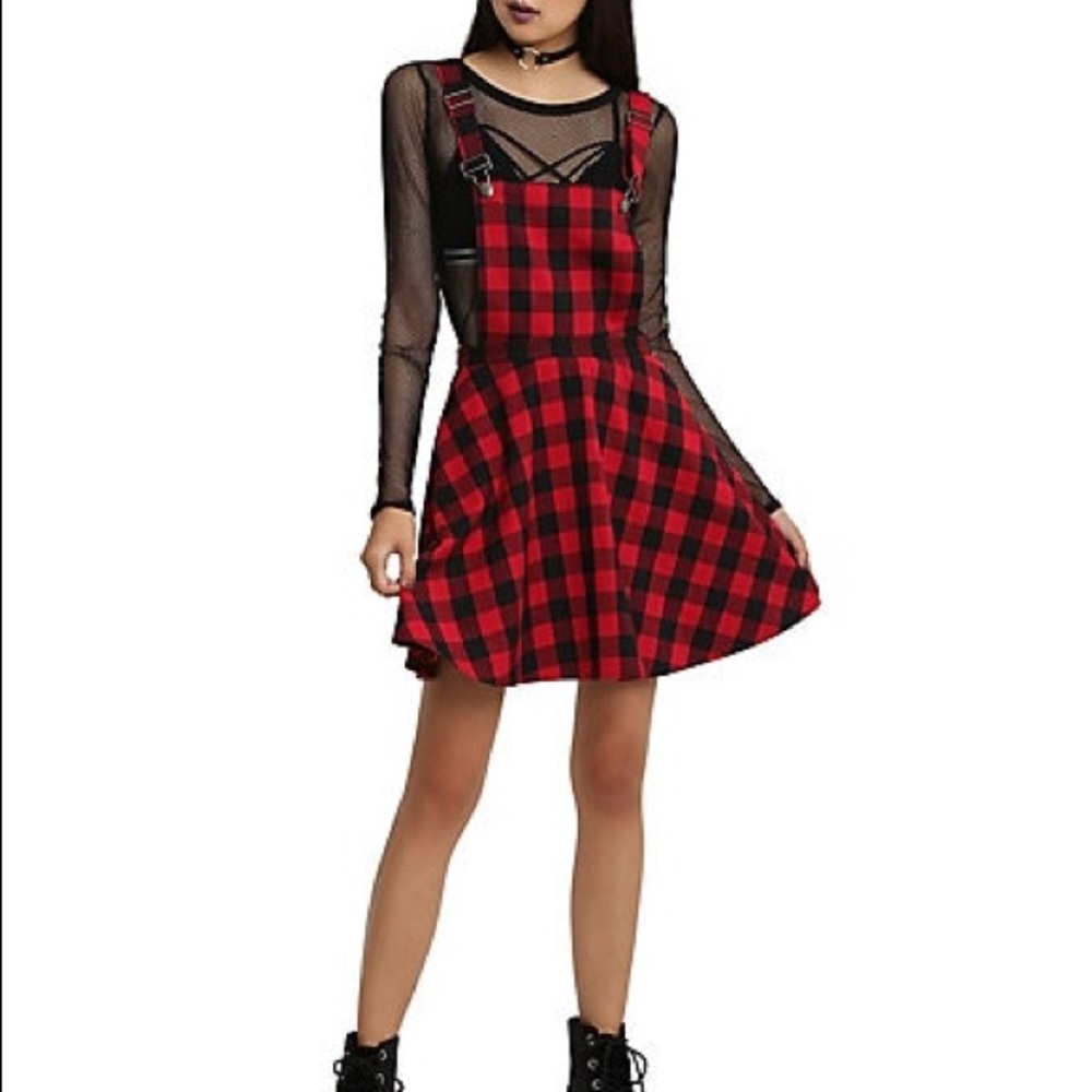 Hot Topic Plaid Overall Dress